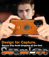 Load image into Gallery viewer, Capture Grip Strap Magnetic Stand for iPhone 16 Plus Case with Screen Protector, Protective iPhone 16 Plus Case Leather, Compatible with MagSafe, Built-in Kickstand,for Men Women, Brown
