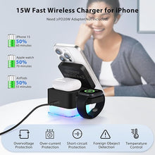 Load image into Gallery viewer, Wireless-Charger 3 in 1 Apple-Charging-Station-Cube Nightlight Lamp 15W Magnetic Charger Stand Foldable Charging Dock for iPhone 16/15/14/13/12/AirPods/Apple Watch(No Adapter)

