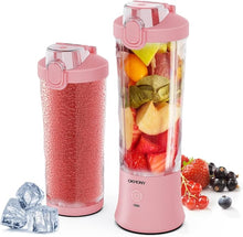 Load image into Gallery viewer, Portable Blender Personal Blender for Shakes and Smoothies with 20 Oz Travel Cup and Lid for Traveling, Outdoor, Gym, Office. (Pink)
