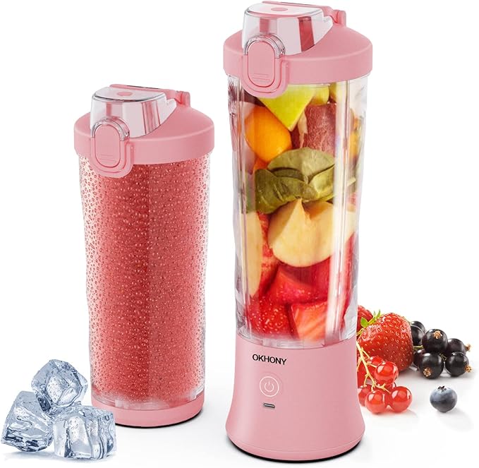 Portable Blender Personal Blender for Shakes and Smoothies with 20 Oz Travel Cup and Lid for Traveling, Outdoor, Gym, Office. (Pink)