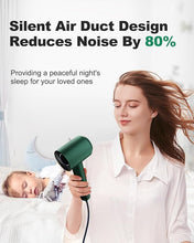 Load image into Gallery viewer, 7MAGIC High-Speed Hair Dryer with 110,000RPM Brushless Motor for Fast Drying, Low Noise Blow Dryer with Tri-Colour LED Light Ring, 1400W Ionic Hair Dryer for Home and Travel, Magnetic Nozzle, Green
