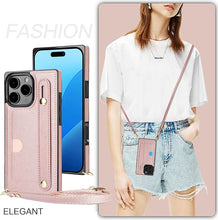Load image into Gallery viewer, CCSmall for Apple iPhone 16 Pro Case Crossbody with Card Slot Holder for Women, Removable Adjustable Shoulder Strap Lanyard with Wristband Kickstand Phone Cover Case for iPhone 16 Pro KB Black
