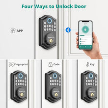 Load image into Gallery viewer, Keyless Entry Door Lock with APP Control - Fingerprint Deadbolt Door Lock, Electronic Keypad Lock, Smart Locks for Front Door, Auto-Lock &amp; One Touch Locking with Bluetooth - Matte Black
