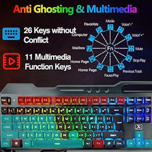 Load image into Gallery viewer, Wireless Gaming Keyboard Mouse &amp; Mouse Pad Kit,3 in 1 RGB Backlit Rechargeable Keyboard Mouse with 3800mAh Battery Metal Panel Removable Hand Rest,RGB Gaming Mousepad(32.5x12inch),Gaming Mouse
