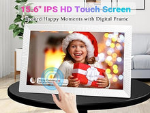 Load image into Gallery viewer, Digital Picture Frame 15.6&quot; Large Digital Photo Frame 1920x1080 HD IPS Touch Screen, Built in 32GB Memory, Share Photos and Videos via Frameo App, Gift for Friends and Family, White
