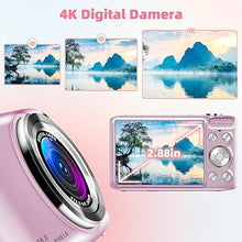 Load image into Gallery viewer, Digital Camera, Autofocus UHD 58MP 4K Vlogging Camera, 16X Zoom Point and Shoot Camera for Photography, Vlogging Compact Camera for Teens Adult Beginner with 32GB SD Card, Flash, Anti-Shake, Pink
