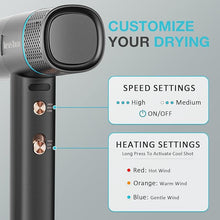 Load image into Gallery viewer, Hair Dryer, 150000 RPM Professional High-Speed Hair Blow Dryer, Negative Ionic Hair Dryer with Diffuser and Nozzle Attachment, Fast Drying and Portable Hair Dryers for Women and Men Traveling, Black
