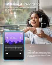 Load image into Gallery viewer, 64GB 2.4&quot; Full Touch Screen MP3 Player with Bluetooth 5.3, Portable HiFi Sound Quality Music Player with Speaker, FM Radio, Line-in Voice Recorder, E-Book, Headphones Included, Max 128GB Expandable
