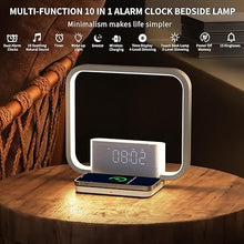 Load image into Gallery viewer, Bedside Lamps,Sunrise Dual Alarm Clock for Heavy Sleepers,Table Lamp with Fast Wireless Charger Station for iPhone/Samsung,Wake Up Light Touch with Snooze/Timer/10 Natural Sounds/3 Dimmable
