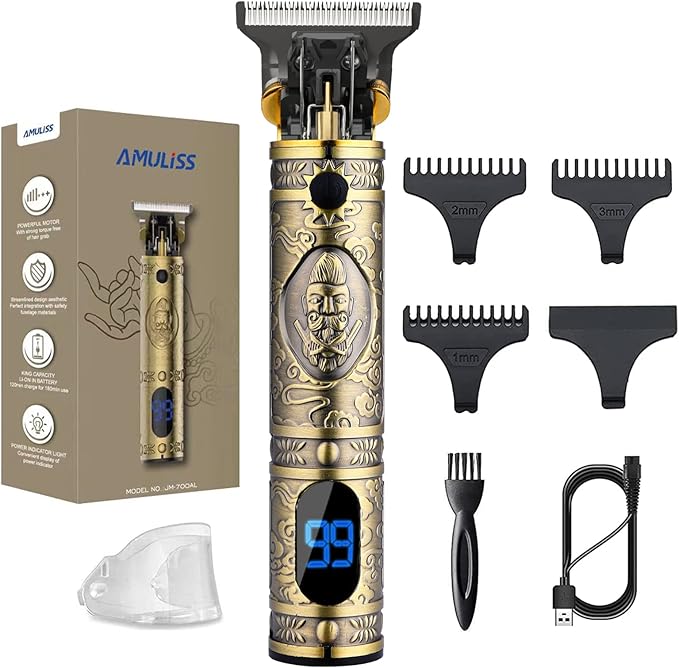 AMULISS Professional Mens Hair Clippers Zero Gapped Cordless Hair Trimmer Professional Haircut & Grooming Kit for Men Rechargeable LED Display