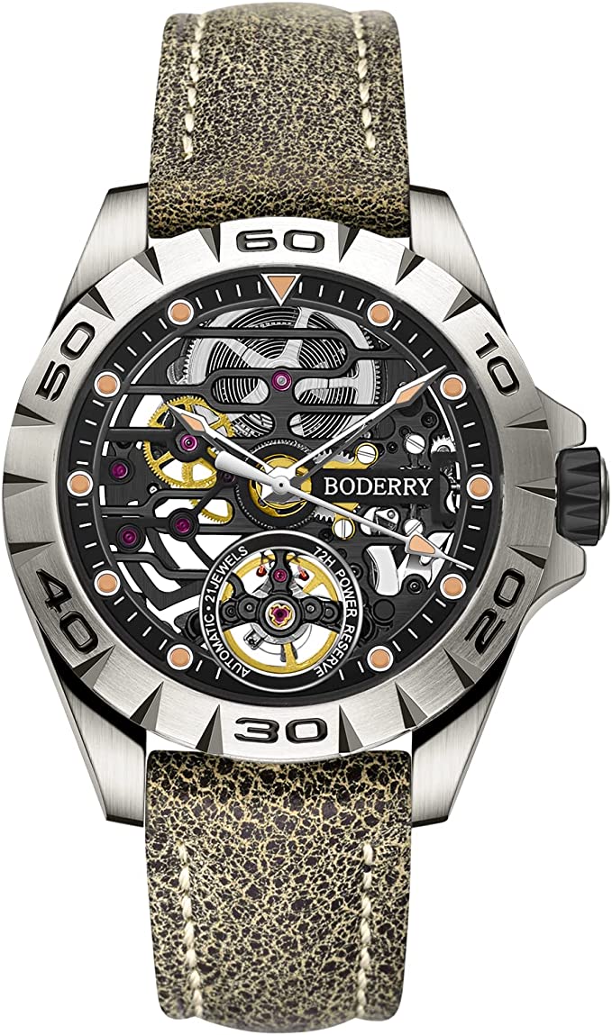 BODERRY Titanium Automatic Mechanical Watch for Men 40mm Skeleton Mens Watches with 72 hrs Power-Reserve Automatic Watch Mens Gift-Urban2.0