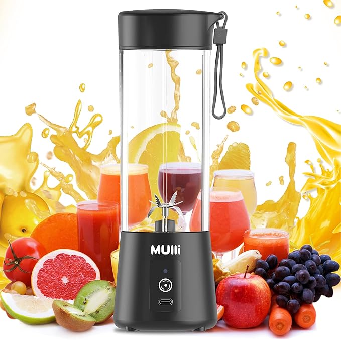 Mulli Portable Blender,15oz Mini Blender for Fruit Smoothies and Shakes,USB Rechargeable Mixer for Baby Food,Gym,Travel