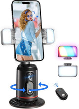 Load image into Gallery viewer, MQOUNY Auto Face Tracking Phone Holder, 360° Rotation Face Body Phone Tripod Smart Shooting Camera Mount with Rechargeable Remote and Light for Live Vlog Streaming Video, Rechargeable
