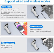 Load image into Gallery viewer, Symcode Bluetooth 2D Barcode Scanner 3-in-1 Wireless &amp; USB Wired &amp; Bluetooth Barcode Reader Scanner 1D 2D QR Code Scanner Automatic Fast Precise Bar Code Scanner for Phone Laptop Tablet White
