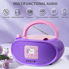 Load image into Gallery viewer, hPlay Gummy GC04B Portable CD Player Boombox with Digital Tunning FM Stereo Radio Kids CD Player Bluetooth USB LCD Display, Front Aux-in Port &amp; Headphone Jack, Supported AC or Battery Powered- Violet
