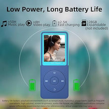 Load image into Gallery viewer, Bluetooth Mp3 Player, Classic Portable Walkman Mp3 &amp; Mp4 Players for Kids,HiFi Music Player with Video Play,FM Radio,Recording,E-Book,Alarm Clock,Mp3 Play up to 50 Hours with SD Card Slot Blue 16GB
