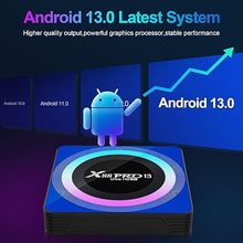 Load image into Gallery viewer, Android 13.0 TV Box, 6K 8K Android Box with 4GB RAM 64GB ROM RK3528 Quad-Core Support WiFi6 2.4Ghz/5.0Ghz HDR10 BT 5.0 H.265 USB 2.0 3.0 3D Ethernet with Mini Backlit Keyboard
