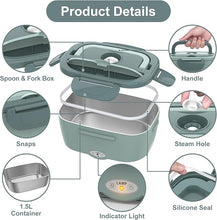 Load image into Gallery viewer, Vabaso Electric Lunch Box for Adults, 80W Heated Lunch Box Portable Food Warmer Lunch Box for Work/Men/Car/Truck with 1.5L 304 Stainless Steel Container Fork &amp; Spoon, 110V/12V/24V
