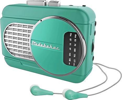 Studebaker Walkabout II Walkman Personal Stereo Cassette Player with AM/FM Radio and Built-in Speaker (Teal/Silver)