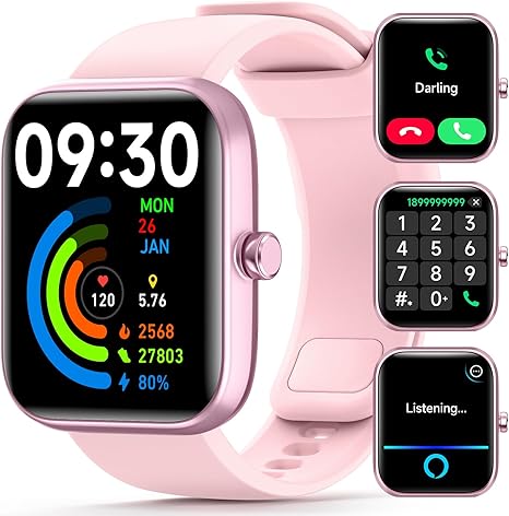 Smart Watches for Women Android & iPhone, 1.83'' Touch Screen Fitness Tracker Watch with Bluetooth Calls (Make/Answer), Health Monitor, IP68 Waterproof, 120 Sport Models, 14 Days Battery Life