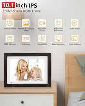 Load image into Gallery viewer, Wooden Digital Picture Frame with 32GB Memory, 10.1 inch 1280x800 IPS HD Touch Screen, Auto-Rotate, Motion Sensor - WiFi Digital Photo Frame with Frameo APP for Slideshows, Video Playback
