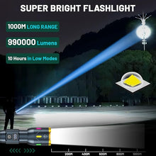 Load image into Gallery viewer, Rechargeable Flashlights 990000 High Lumens, Super Bright LED Flashlight USB C, High Power Flashlight with 3Modes, Waterproof Flash Light, Versatile Tactical Flashlight for Emergencies,Camping,Hiking
