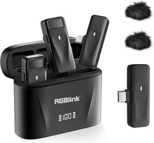 Load image into Gallery viewer, RGBlink Wireless Lavalier Microphone Compatible for iPhone 16,15 Pro Max, USB C Smartphone, Samsung, Android - Set of 2 Lapel Mic w/Noise Canceling for Content Creator, Vlogging, Recording, ASMR
