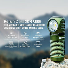 Load image into Gallery viewer, OLIGHT Perun 2 Mini Headlamp 1100 Lumens LED Head Flashlight, Rechargeable Headlight with Red Light Option, Great for Working, Hiking, Camping and Climbing (OD Green Cool Whtie Light: 5700~6700K)
