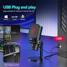 Load image into Gallery viewer, VeGue USB Gaming Microphone for PC, Noise Cancellation Condenser Mic with RGB Lights, Mute, Gain for Streaming, Recording, Podcast, Chat, Twitch, YouTube, Discord, Computer, PS5, PS4,GM7
