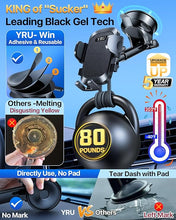 Load image into Gallery viewer, [2024 Upgrade 80LBS Strong Suction]YRU Car Phone Holder Mount,[Bumpy Road Stable]Dashboard Cell Phone Holder for Car Air Vent Windshield Phone Stand for iPhone 15 14 13 12 Pro Max Samsung Truck, Black

