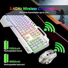 Load image into Gallery viewer, Wireless Gaming Keyboard and Mouse,RGB Backlit Rechargeable Keyboard Mouse with 5000mAh Battery Metal Panel,Removable Hand Rest Mechanical Feel Keyboard and 7 Color Gaming Mute Mouse for PC Gamers
