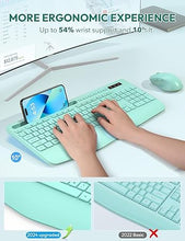 Load image into Gallery viewer, SABLUTE Wireless Keyboard and Mouse, Wrist Rest, Phone Holder, Batteries Included, 2.4G Lag-Free Ergonomic Keyboards Mouse Combo, Silent Keyboard Cordless Set for PC, Laptop, PC, Windows, Mint Green
