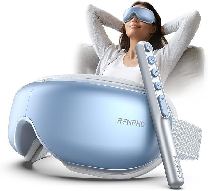 RENPHO FSA HSA Eyeris1 Eye Massager, Birthday Christmas Gifts Ideas, Migraine Massager with Heat & Remote Wand, Compression, Silent Mode, Bluetooth, Heated Eye Mask for Eye Strain Relief, Stye Eye