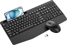 Load image into Gallery viewer, Wireless Keyboard and Mouse Combo, Full-Sized Ergonomic Keyboard with Wrist Rest, Phone Holder, Sleep Mode, Lag-Free, Silent 2.4GHz Cordless Computer Keyboard Mouse for Laptop, PC, Window(Black)
