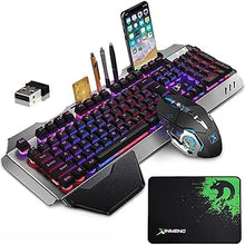 Load image into Gallery viewer, Wireless Gaming Keyboard and Mouse Combo with Rainbow LED Backlit Rechargeable 4800mAh Battery Metal Panel Mechanical Ergonomic Waterproof Dustproof 7Color Mute Mice for Computer PC Mac Gamer (Purple)
