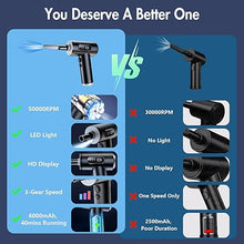 Load image into Gallery viewer, Electric Compressed Air Duster &amp; Vacuum 2 in 1, Dust Air Blower for Electronics Computers PC Keyboard Handheld Cordless Vacuum Cleaner - 3 Gear 50000RPM 6000mAh Rechargeable with Display
