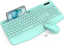 Load image into Gallery viewer, Wireless Keyboard and Mouse Combo - Full-Sized Ergonomic Keyboard with Wrist Rest, Phone Holder, Sleep Mode, Silent 2.4GHz Cordless Keyboard Mouse Combo for Computer, Laptop, PC, Mac, Windows (Green)
