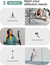 Load image into Gallery viewer, 71'' Phone Tripod &amp; Selfie Stick, Tripod for iPhone with Detachable Remote, Portable Phone Tripod Stand for Video Recording, Travel Tripod for Cell Phone, Compatible with Smartphones, DSLR

