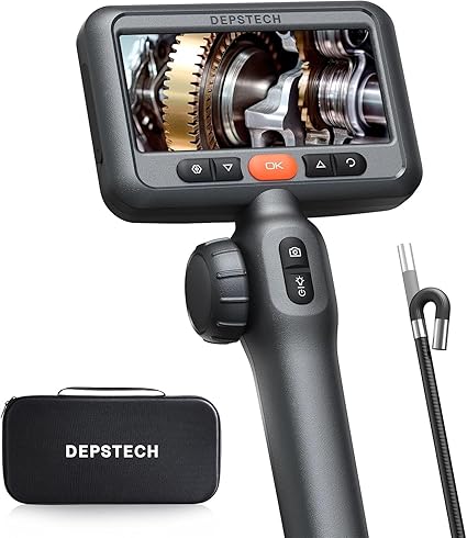 DEPSTECH 210° Two-Way Articulating Borescope Tool, Industrial Endoscope Camera with Lights, 0.24in Slim Probe, 5ft Waterproof Flexible Snake Tube,Video Inspection Scope Camera for Automotive Mechanics