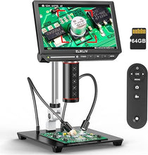 Load image into Gallery viewer, Elikliv Autofocus 4K Digital Microscope EM4K-AF, 8&quot; Coin Microscope, 52MP HDMI Microscope, Soldering Microscope for Electronic Repair, LCD Microscope for Adults, UHD Video Microsocpe, 10&quot; Stand, 64G
