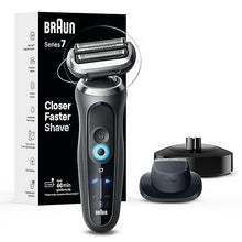 Load image into Gallery viewer, Braun Electric Shaver for Men, Series 7 7127cs, Wet &amp; Dry Shave, Turbo &amp; Gentle Shaving Modes, Waterproof Foil Shaver, Engineered in Germany, with Beard Trimmer, Charging Stand, Space Grey
