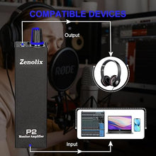 Load image into Gallery viewer, P2 Portable In Ear Monitor Amplifier, Headphone Amp with XLR/TRS Inputs 3.5mm Output, Enhanced Sound Quality, Durable Belt Clip, Guitar Headphone Amplifier with Stereo/Mono Switch for Performers,Black
