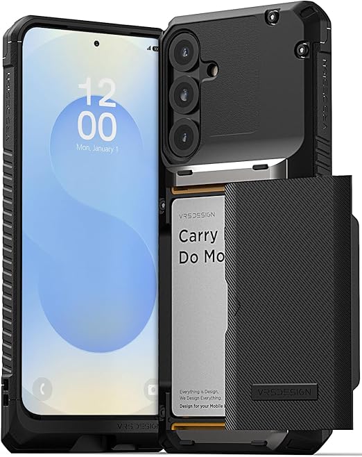 VRS DESIGN Damda Glide Pro Card Holder Case for Galaxy S25 Plus (2025), Sturdy Semi Auto Card Slot Wallet [4 Cards] Case Designed for S25Plus (2025) Matte Black