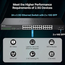 Load image into Gallery viewer, 24 Port 2.5G Web Managed Ethernet Network Switch 24 x 2.5 Gigabit | 2 x 10G SFP+ | Work with 10-100-1000Mbps Devices | 160G Bandwidth | Fanless Quiet Metal Internet Switch | Rack Mount
