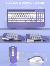 Load image into Gallery viewer, Wireless Keyboard and Mouse Combo, Ergonomic Keyboard with Wrist Rest, Phone Holder, Sleep Mode, 2.4G Lag-Free Rechargeable Compact Silent Cordless Keyboard Mouse for Windows, Mac, PC (Purple)
