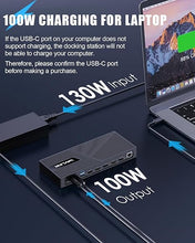 Load image into Gallery viewer, WAVLINK Displaylink Docking Station 3 Monitors with 130W Power Delivery, 10Gbps USB for MacBook M1/M2/M3/Windows, USB-C(3 HDMI, 2 DisplayPort, 2 USB-C, 4 USB3.1, Ethernet, Audio)
