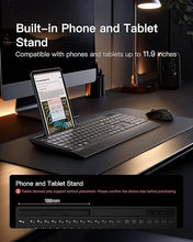 Load image into Gallery viewer, Inateck Wireless Keyboard and Mouse Combo, Full-Size Keyboard with Wrist Rest, Phone Holder, 2.4 GHz Wireless/Bluetooth Silent Mouse and Keyboard, Compatible with Computer, Laptop, PC, Mac, Windows
