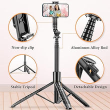 Load image into Gallery viewer, 62&quot; Aluminum Alloy Selfie Stick Phone Tripod with Wireless Remote Compatible with iPhone 15 14 13 12 11 pro Xs Max Xr X, Android Samsung Smartphone Expandable for Travel Selfies Video Recording Vlog
