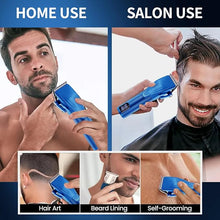 Load image into Gallery viewer, Professional Hair Clippers for Men Electric Beard Trimmer Cordless Barber Clippers for Hair Cutting with T-Blade Edgers Rechargeable Hair Clipper and Trimmer Kit with LED Mens Christmas Gifts (Blue)
