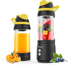 Load image into Gallery viewer, Portable Blender, Anti-Jamming 300 Watt for Shakes and Smoothies, 24oz Travel Blender USB Rechargeable, BPA Free Sporty bottle with a Travel Lid.(Black Base Yellow Lid)
